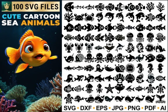 Download 100 Cute Cartoon Sea Animals SVG Designs - Svg Collection
