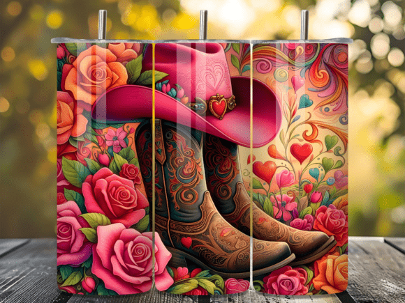 Download Valentine's Day Cowboy Hat Boots Tumbler - Premium Bundle