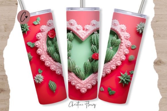 Download 3D Cactus Valentine Tumbler Wrap PNG - Cactus valentine Collection