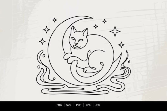 Download Mystical Cat Moon Line Art SVG - Svg Collection