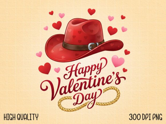 Download Valentine Red Western Hat Hearts PNG - Premium Bundle