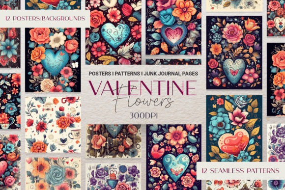 Download Doodle Valentine Hearts &amp; Flowers Pack - Doodle Collection